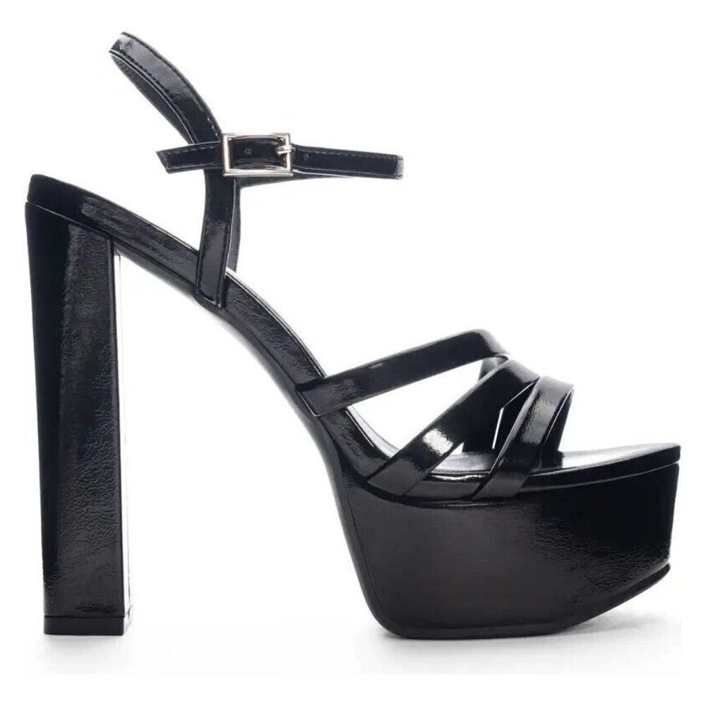 CHINESE Laundry New "Amella" Ankle Strap Black Platform Sandal Patent Heel - Picture 8 of 8